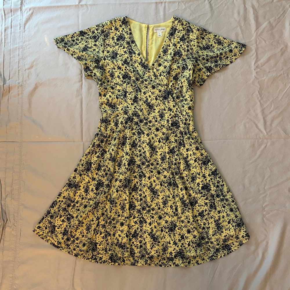 Maison Jules Yellow and Black Floral Midi Dress
